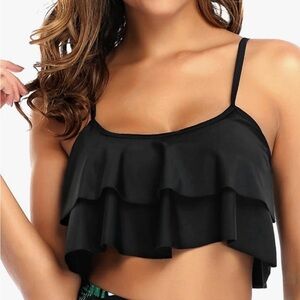 Tempt Me black ruffled bikini top flounce swim top only size L . NWT